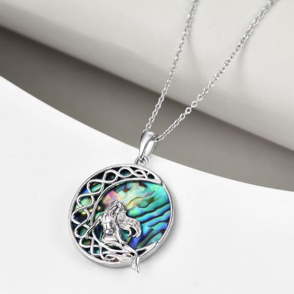 Sterling Silver Abalone Shell Sea Mermaid Pendant Necklaces-4