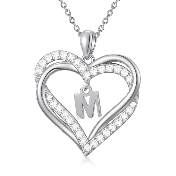 Sterling Silver Initial M Letter Pendant Necklaces-0