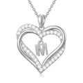 wholesale 925 Sterling Silver CZ Heart Initial Pendant Necklace M Letter-0-0