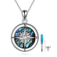 wholesale 925 Sterling Silver Compass Locket with Abalone Shell and Cubic Zirconia Pendant Necklace Memorial Jewelry- Rhodium Plated