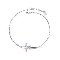 wholesale 925 Sterling Silver Pink Crystal Cross Breast Cancer Awareness Bracelet for Women- Rhodium Plated
