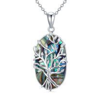 wholesale 925 Sterling Silver Abalone Shell Tree of Life Pendant Necklace for Women- Rhodium Plated