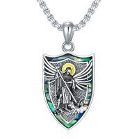 wholesale 925 Sterling Silver Saint Michael Shield Pendant Necklace  for Men- Oxidized/Oxidised