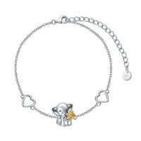 wholesale 925 Sterling Silver Heart-Shaped Elephant Charm Bracelet for Women and Daughters- Rhodium And Gold Plated