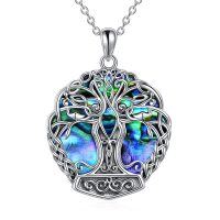wholesale 925 Sterling Silver Abalone Shell Celtic Knot Tree of Life Sister Pendant Necklace- Oxidized/Oxidised