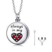 wholesale 925 Sterling Silver Always In My Heart Cremation Jewelry Keepsake Pendant with Red Crystal Accents and Funnel Set for Women- Oxidized/Oxidised
