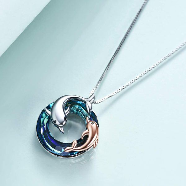 Sterling Silver Crystal Dolphin Pendant Necklace-3