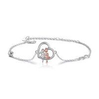 wholesale 925 Sterling Silver Infinity Heart Sisters Anklet with Rose Gold Accents for Women- Rhodium And Rose Gold Plated