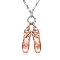 wholesale 925 Sterling Silver Rose Gold Plated Ballerina Shoes Pendant Necklace with Cubic Zirconia for Women- Oxidized/Oxidised