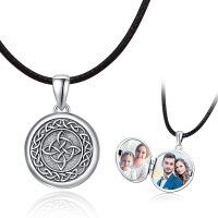 wholesale 925 Sterling Silver Celtic Knot Photo Locket Pendant Necklaces for Women- Oxidized/Oxidised