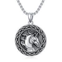 wholesale 925 Sterling Silver Celtic Knot Horse Head Pendant Necklace for Men- Oxidized/Oxidised