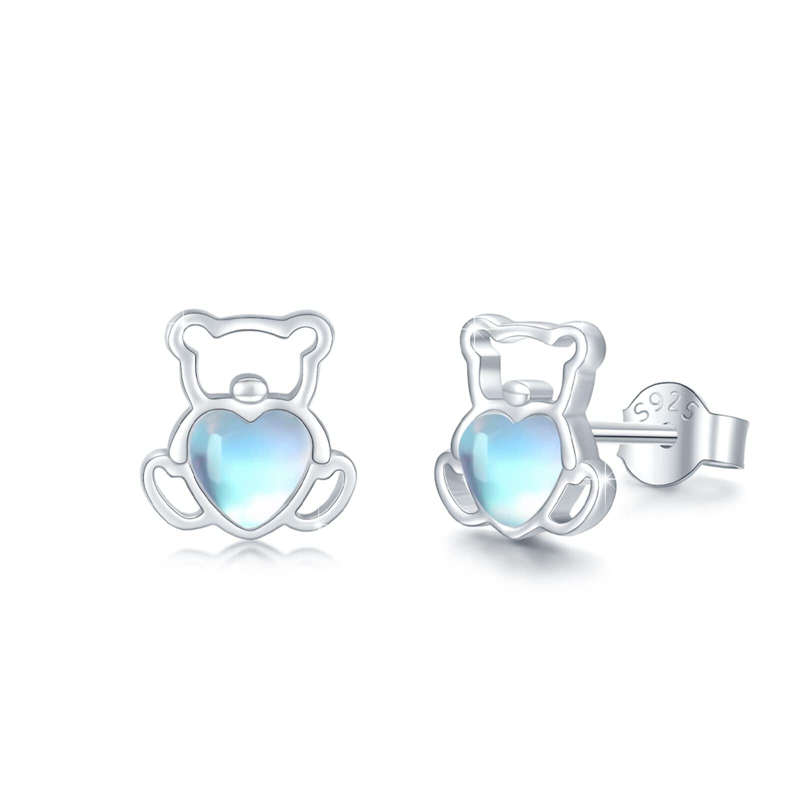 Sterling Silver Bear Earrings - Rhodium Plated- Rhodium Plated