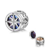 wholesale 925 Sterling Silver Compass Photo Charm with Mother of Pearl Insert - Fits Pandora Bracelets- Oxidized/Oxidised