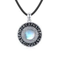 wholesale 925 Sterling Silver Moonstone Viking Rune Pendant Necklace for Women- Oxidized/Oxidised