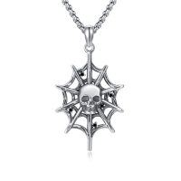 wholesale 925 Sterling Silver Spider Web Skull Pendant Necklace for Women- Oxidized/Oxidised