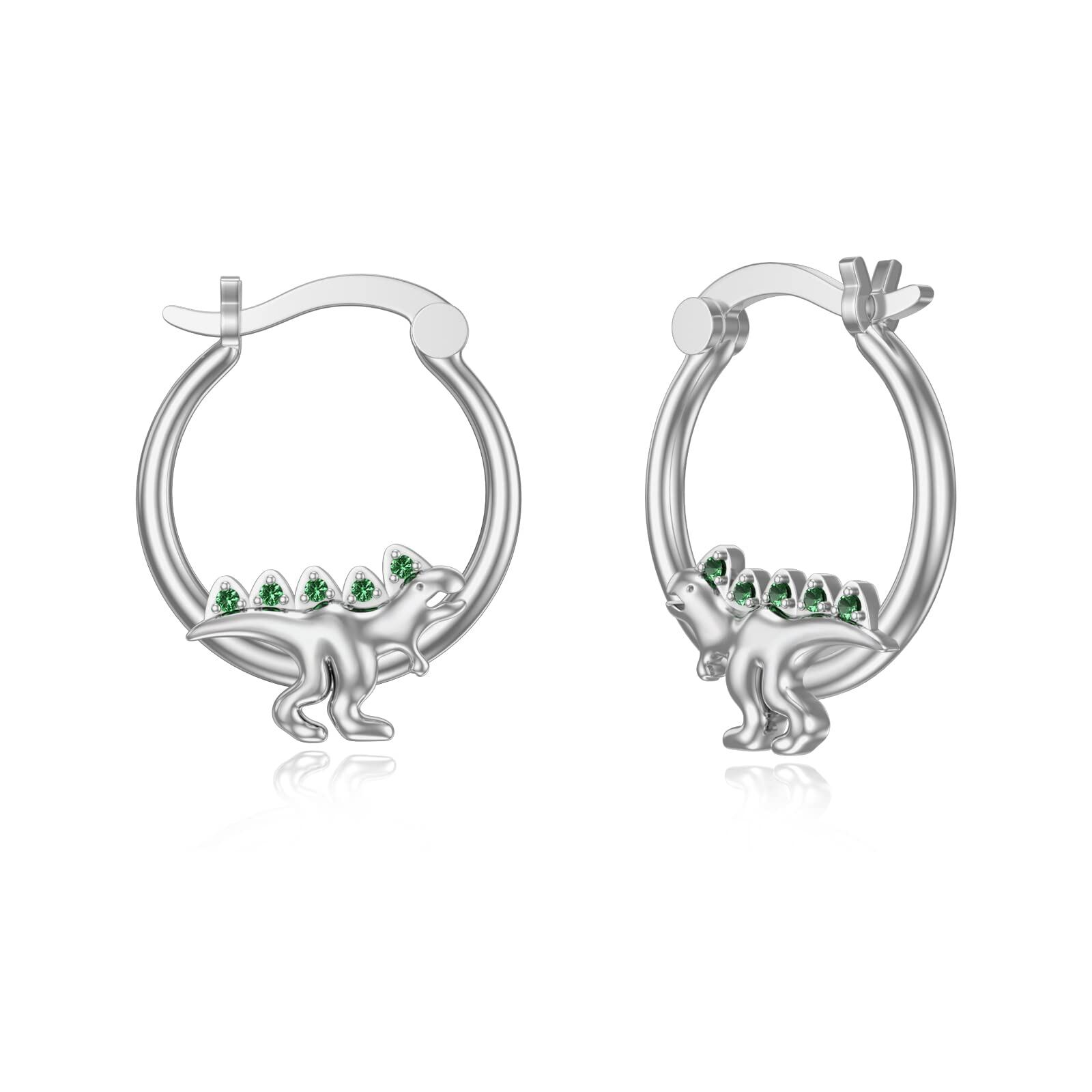Sterling Silver Dinosaur Earrings - Rhodium Plated- Rhodium Plated