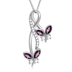 Sterling Silver Purple Crystal Butterfly Pendant Necklace-0