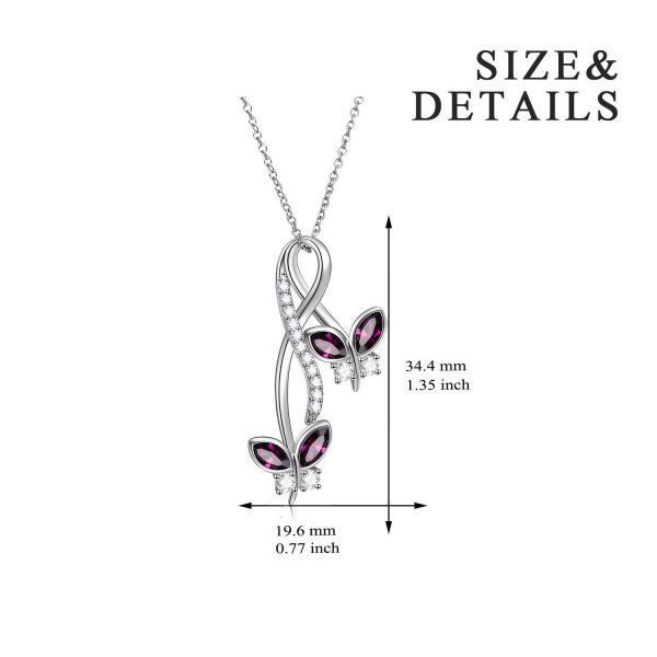 Sterling Silver Purple Crystal Butterfly Pendant Necklace-1