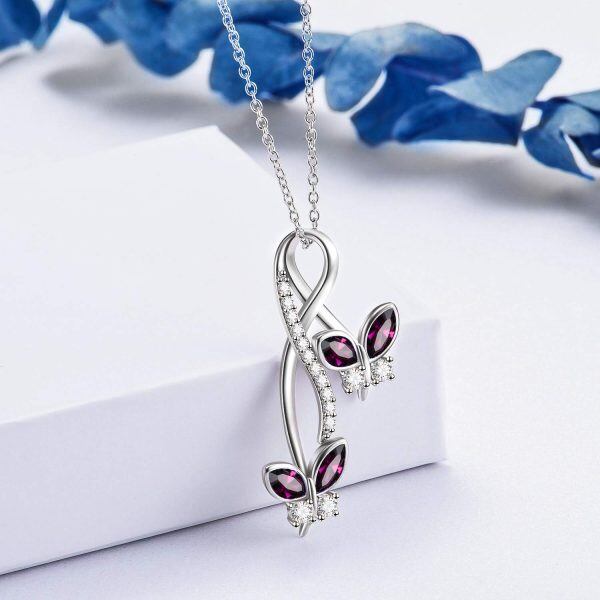 Sterling Silver Purple Crystal Butterfly Pendant Necklace-3