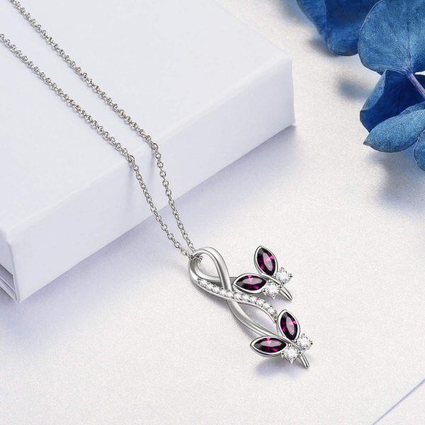 Sterling Silver Purple Crystal Butterfly Pendant Necklace-4