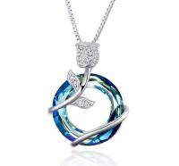 wholesale 925 Sterling Silver Blue Crystal Heart Pendant Necklace for Women- Rhodium Plated