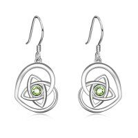 wholesale 925 Sterling Silver Celtic Knot Green Crystal Dangle Earrings for Women- Rhodium Plated