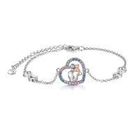 wholesale 925 Sterling Silver Heart-Shaped Family Figure Charm Bracelet for Women Girls Gifts- Rhodium And Rose Gold Plated