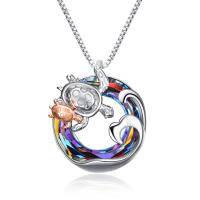 wholesale 925 Sterling Silver Metal Turtle & Dolphin Rainbow Crystal Heart Pendant Necklace Gift for Mom Daughter Girlfriends- Rhodium And Rose Gold Plated