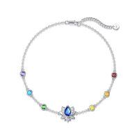 wholesale 925 Sterling Silver Multi-Color Crystal Lotus Chakra Bracelet for Women- Rhodium Plated