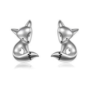 Sterling Silver Fox Stud Earrings-0