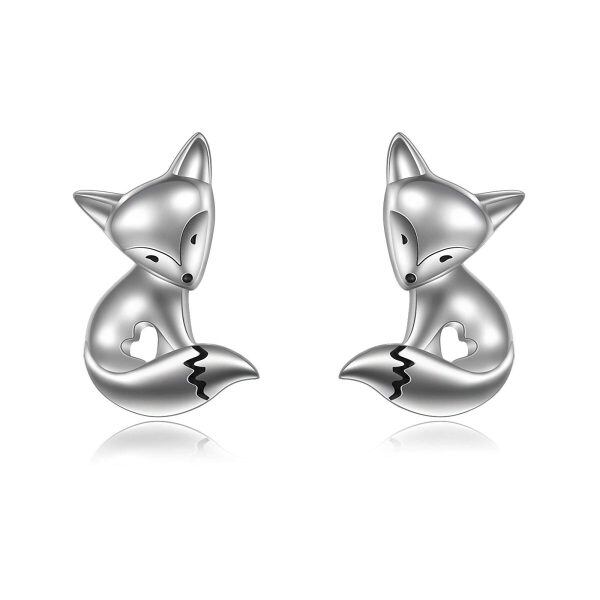 Sterling Silver Fox Stud Earrings-0