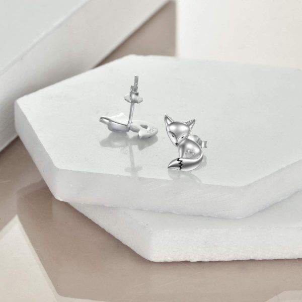 Sterling Silver Fox Stud Earrings-5