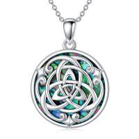 wholesale 925 Sterling Silver Round Abalone Shell Triquetra Pendant Necklace for Women- Rhodium Plated