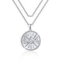 wholesale 925 Sterling Silver Round Pendant Necklace with Geometric Design for Women- Rhodium Plated