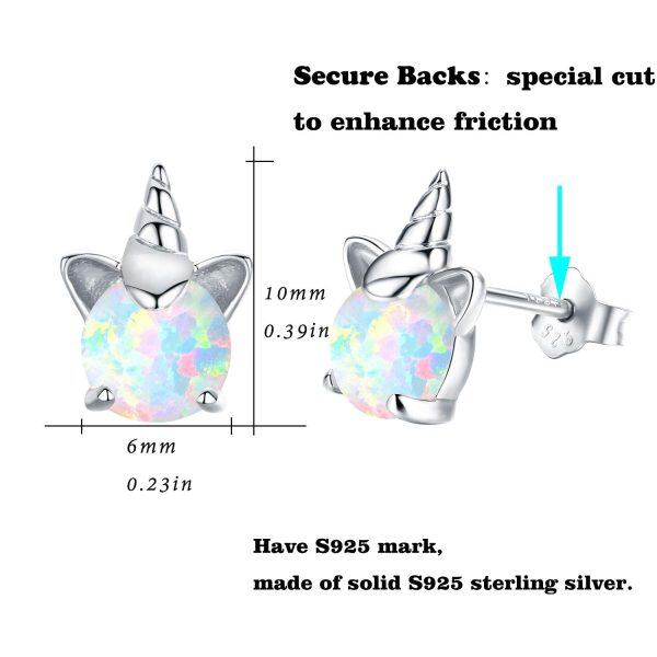 Sterling Silver Opal Unicorn Stud Earrings-1