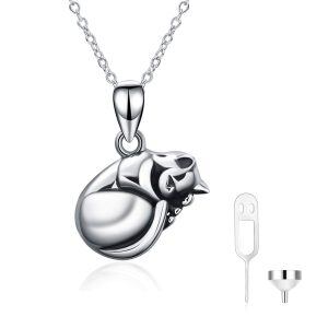 Sterling Silver Cute Cat Urn Necklace-0