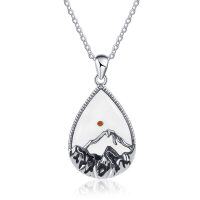 wholesale 925 Sterling Silver Teardrop Moonstone Mountain Pendant Necklace for Nature Enthusiasts- Rhodium Plated