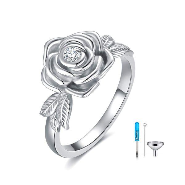 Sterling Silver Rose Flower Urn Ring-0