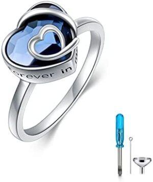 Sterling Silver Crystal Heart Urn Ring-0