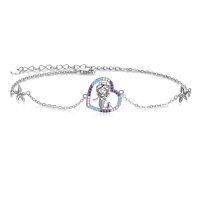wholesale 925 Sterling Silver Women's Adjustable Ankle Anklet with Mermaid and Starfish Charms- Rhodium Plated