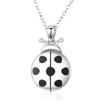 wholesale 925 Sterling Silver Black & White Polka Dot Ladybug Charm Necklace - Cute Insect Pendant s for Her- Rhodium Plated