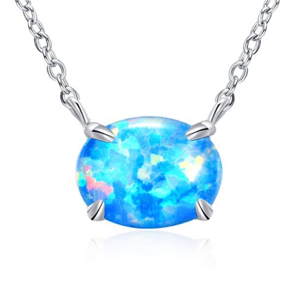 Sterling Silver Blue Opal Choker Necklace-0