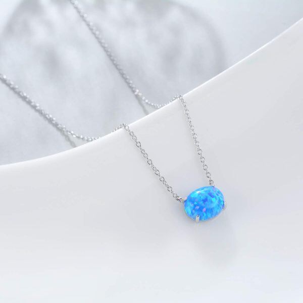 Sterling Silver Blue Opal Choker Necklace-4