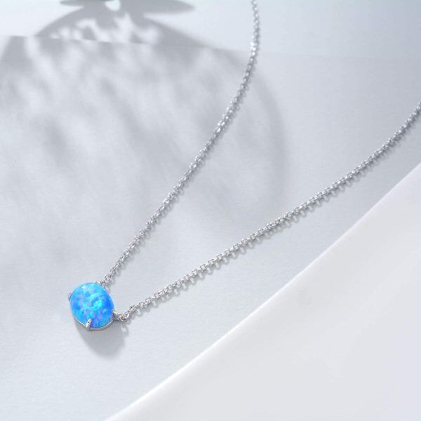 Sterling Silver Blue Opal Choker Necklace-5