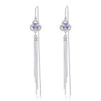 wholesale 925 Sterling Silver Cubic Zirconia Daisy Flower Threader Dangle Earrings for Women- Rhodium Plated