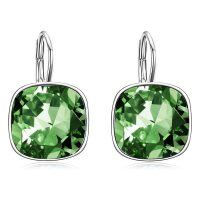 wholesale 925 Sterling Silver Green Cushion Cut Austrian Crystal Leverback Earrings Hypoallergenic Gift for Her- Sliver Plated