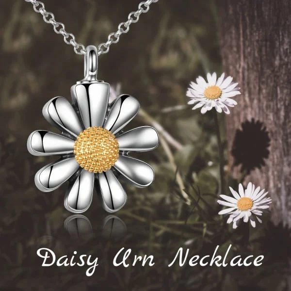 Sterling Silver Daisy Flower Urn Necklace-2