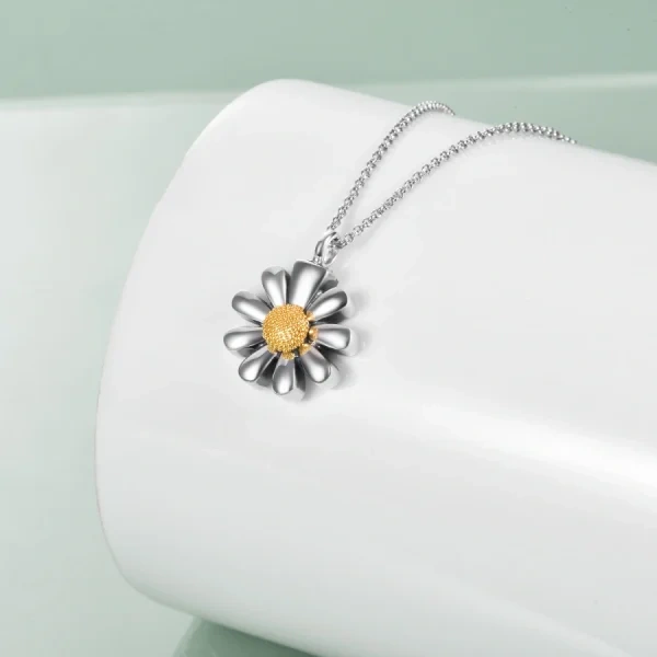 Sterling Silver Daisy Flower Urn Necklace-3