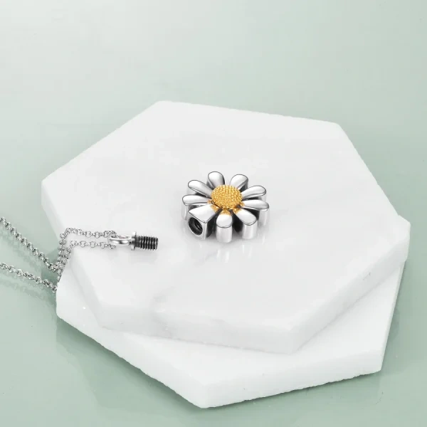 Sterling Silver Daisy Flower Urn Necklace-4