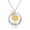 wholesale 925 Sterling Silver Sunflower Necklace w/ Gold Plated Circle Pendant & CZs - You Are My Sunshine Message Charm for Women/Girls Mothers' Day/Birthday Gifts-0-1